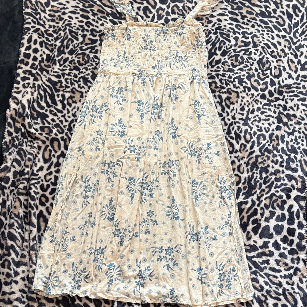 Floral Print Cream and Blue Dress